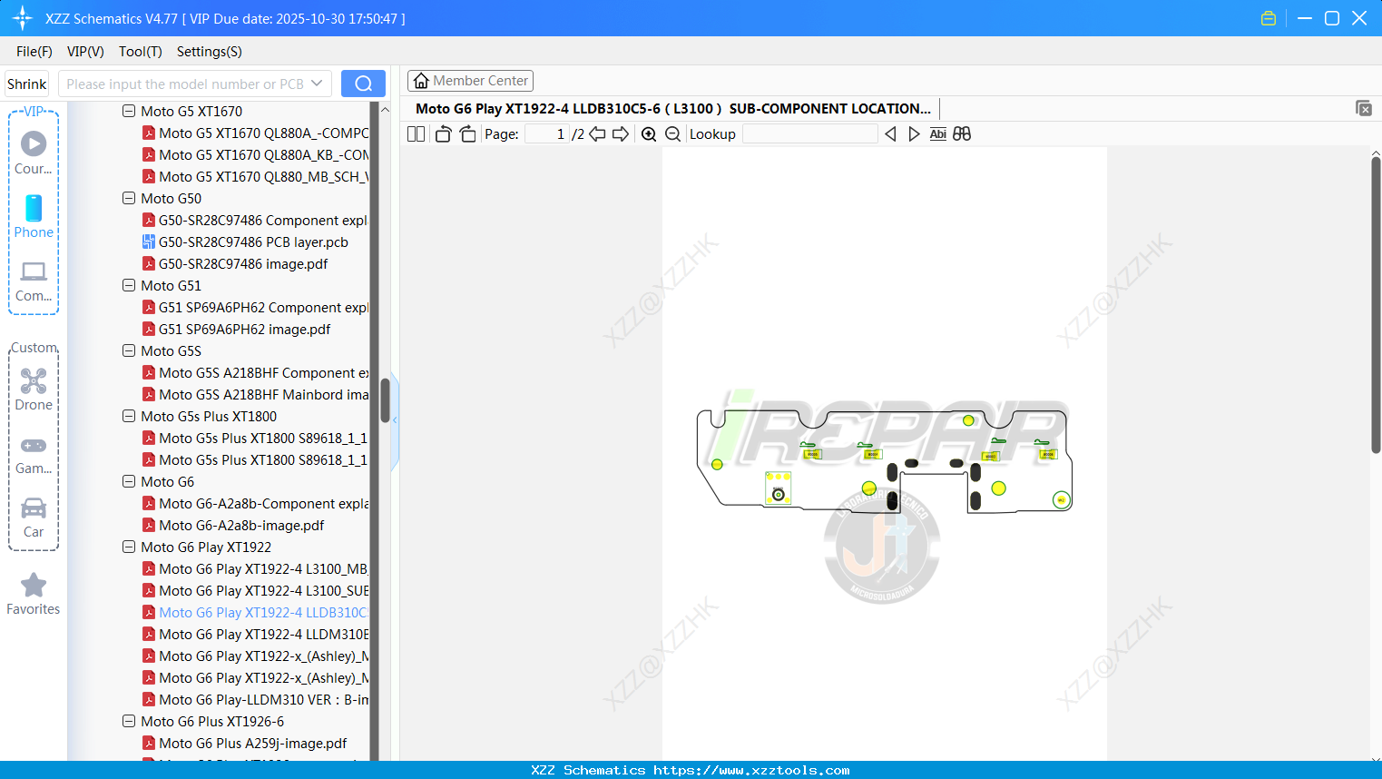 Motorola Moto G6 Play XT1922-4 LLDB310C5-6гиL3100гй SUB-COMPONENT LOCATION